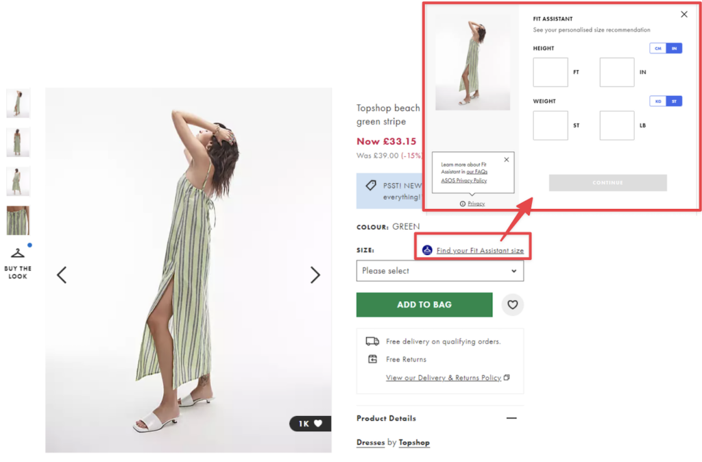 screenshot of excess inventory for asos accurate product description